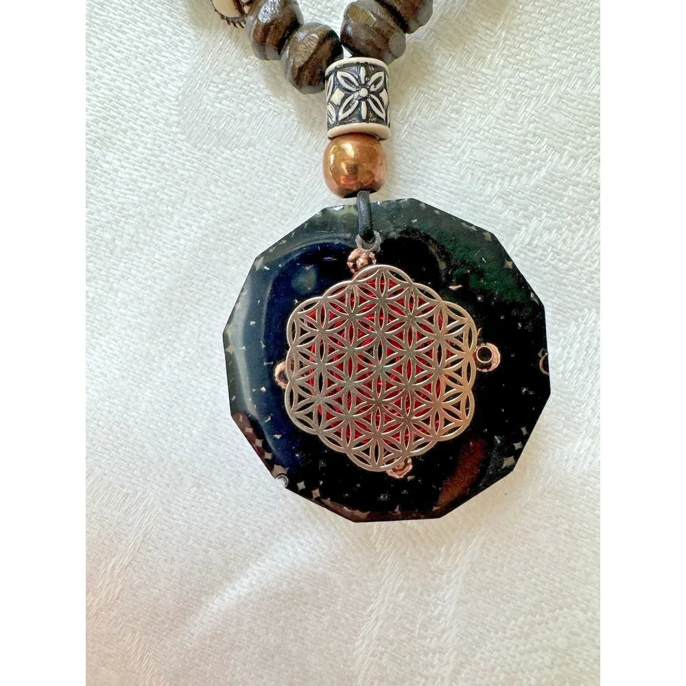 Round Orgonite Amethyst Necklace Artisan Handamade Butterfly EMF Protection